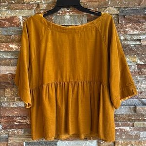 Maeve Anthropologie Mustard Babydoll Blouse Corduroy Small